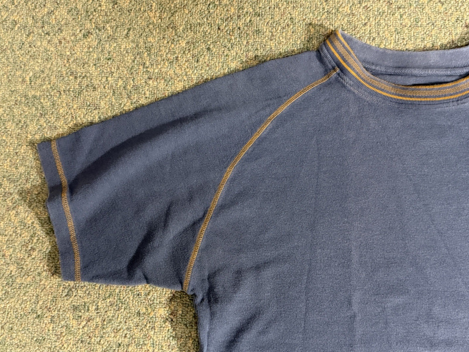Vintage 90s Alf Kuhl Waffle Knit T Shirt Mens L Blue Jacquard Embroidered Collar