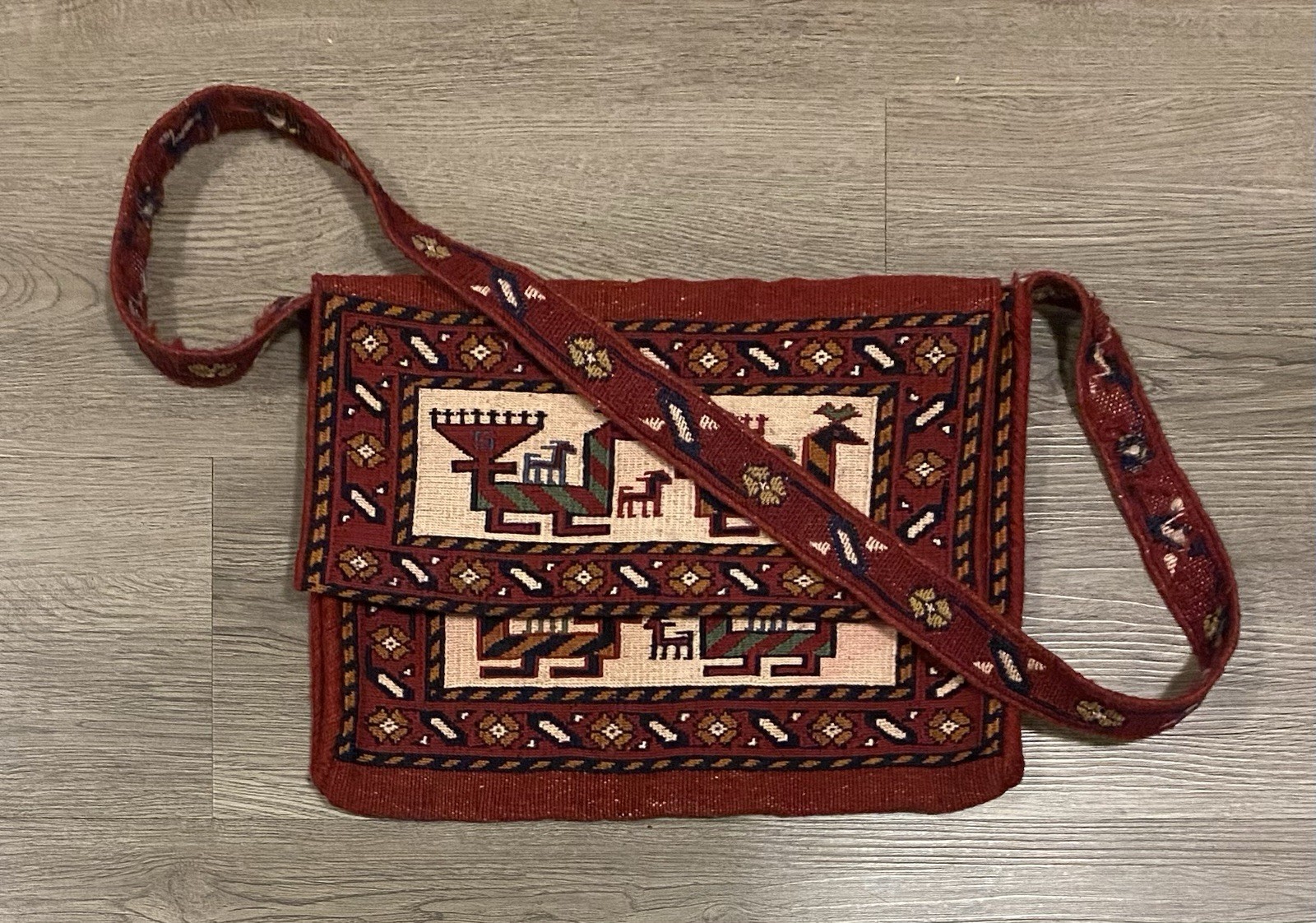 Vintage Handwoven Kilim Rug Shoulder Bag Boho Hippie Anatolian Turkish All Wool