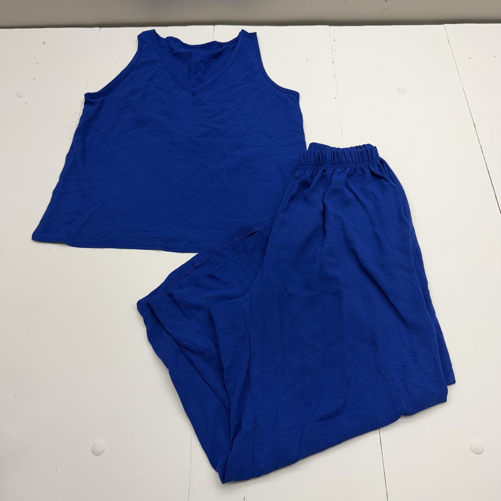 Lounge Set Womens L Blue Jersey Tank Pants 2 Piece Elastic Waist Casual Outfit