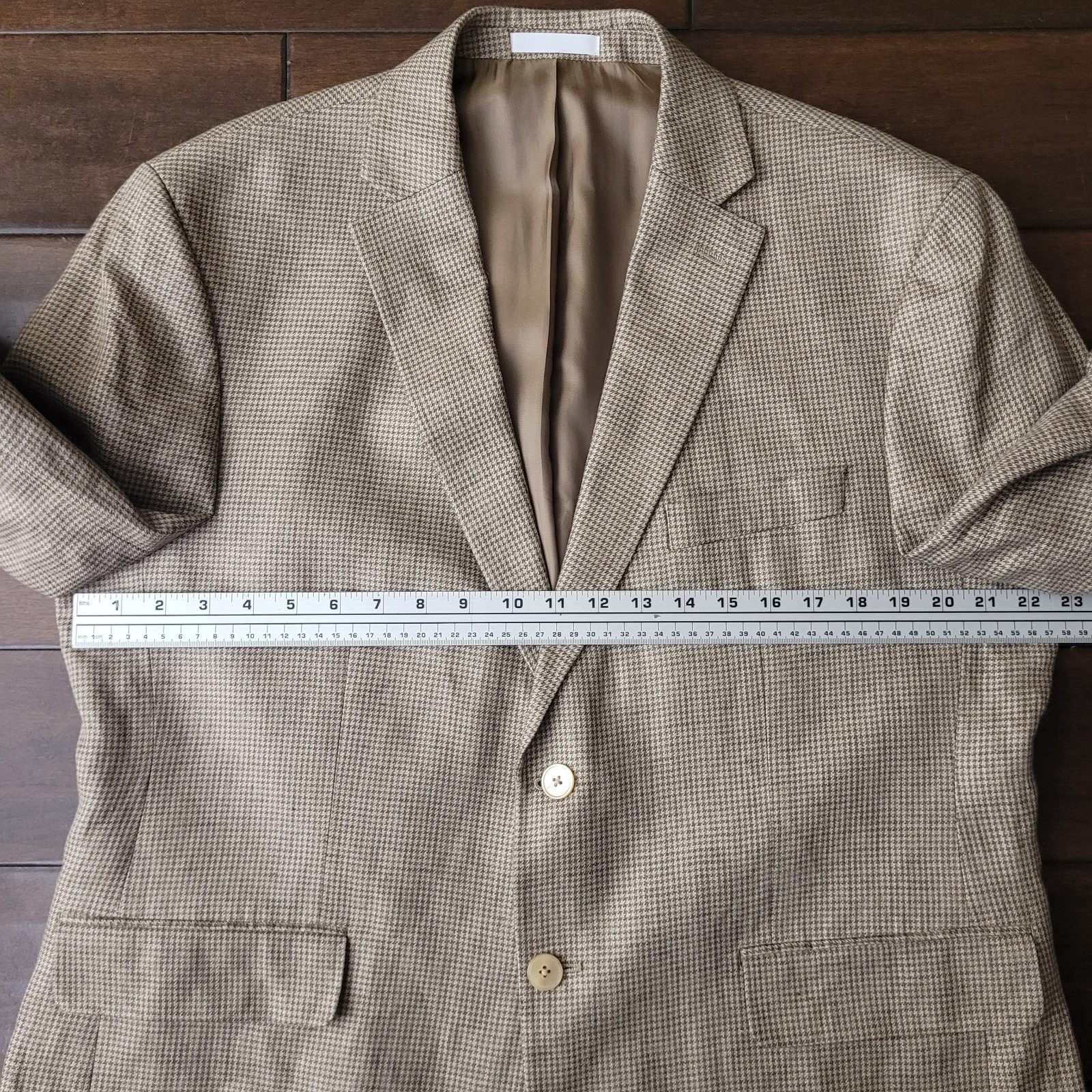 Lauren Ralph Lauren Mens 44S Tan Houndstooth 100% Linen Blazer Sport Coat Jacket