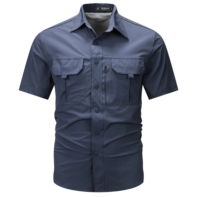 Mens Tactical Shirt Short Sleeve Fishing Hiking Work Cargo Shirt