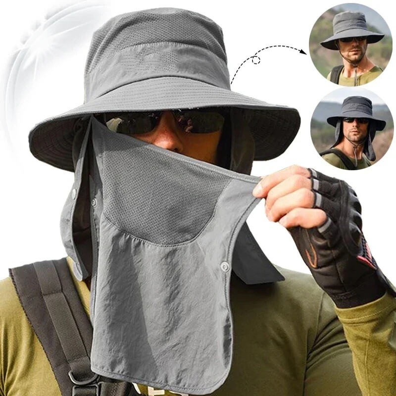 Wide Brim Sun Hat with Neck Flap UV Protection Hiking Fishing Cap for Men Women