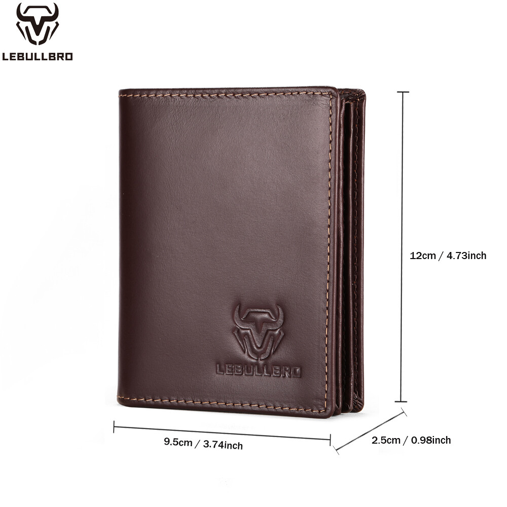 Mens Cowhide Leather Wallet RFID Blocking ID Card Holder Coin Purse Thicken New