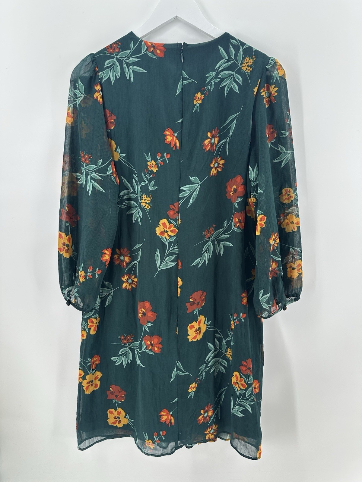 Calvin Klein Womens Green Floral Print Chiffon Wear To Work Dress Size 10 AC16