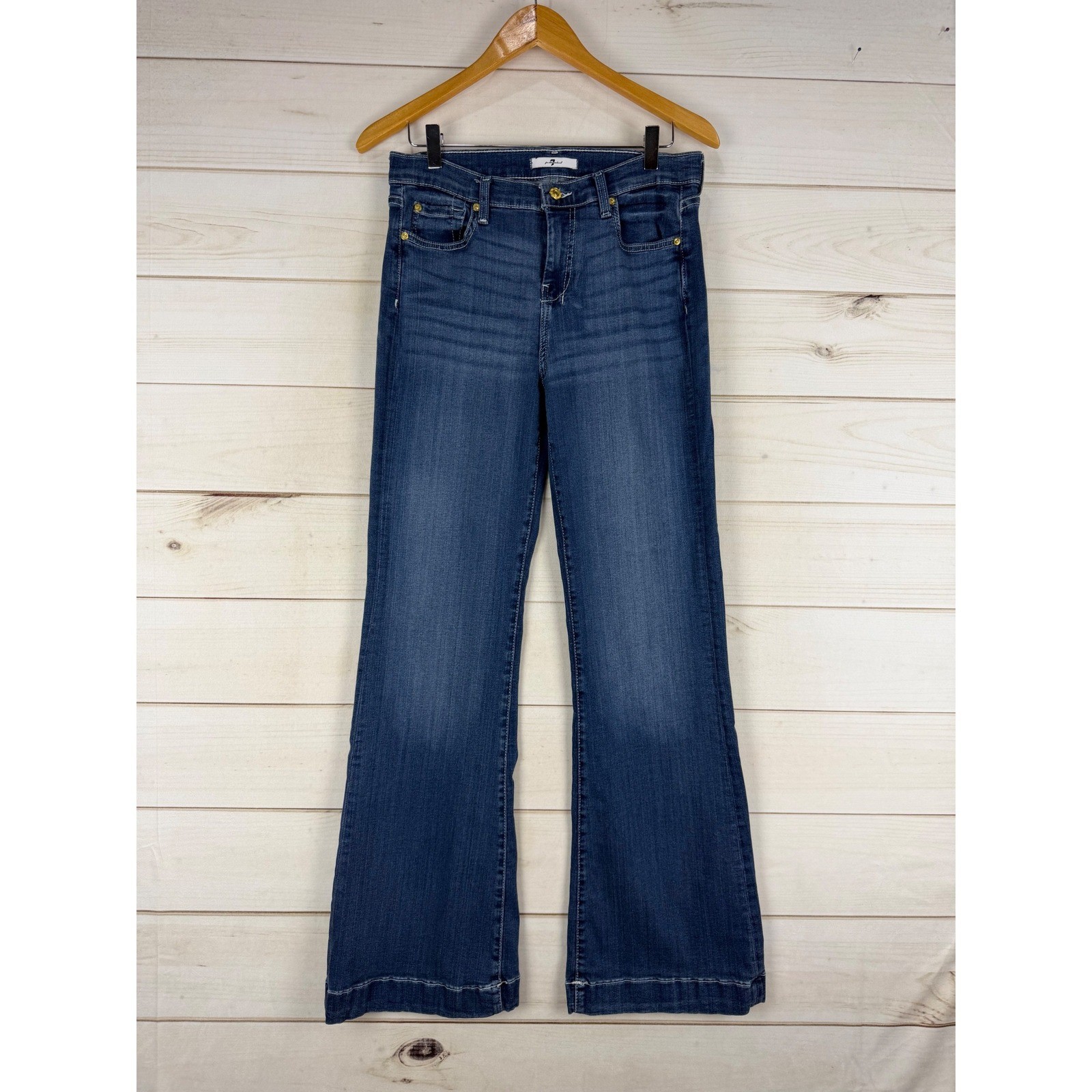7 For All Mankind Jeans Womens 29 Dojo Flare Dark Wash Wide Leg Signature Pocket