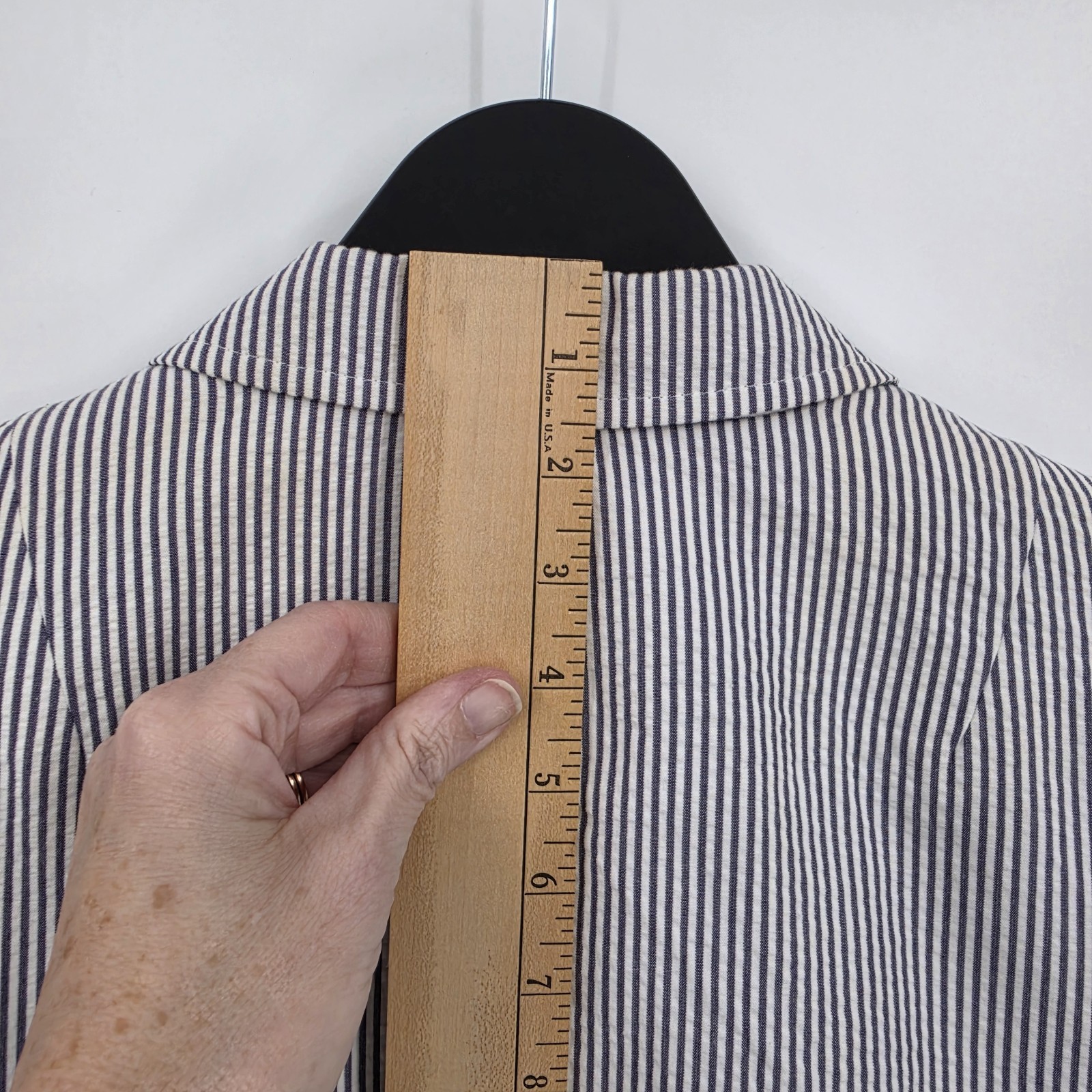 Banana Republic Seersucker Blazer Jacket Womens 12 Striped Coastal Preppy Cotton