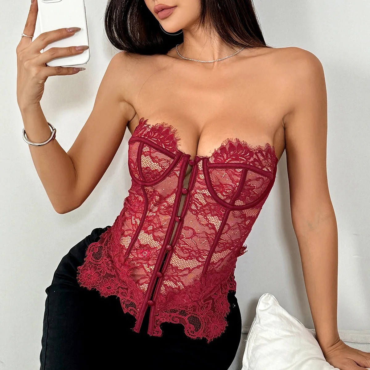 Lace Strapless Corset Style Camisole Shirt Club Wear Shapewear in Various Colors