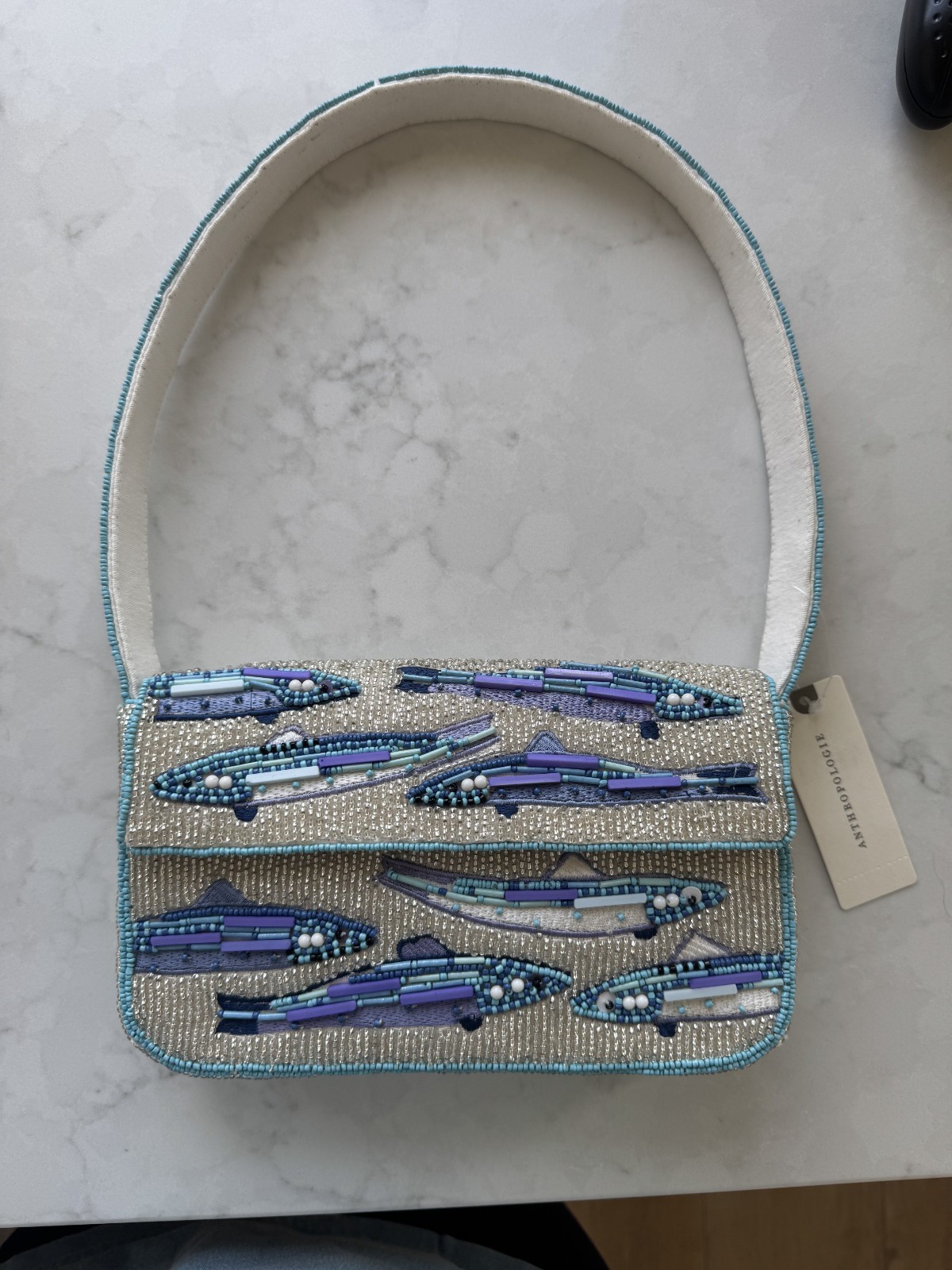 Fiona Beaded Bag FOOD & DRINK Edition Anthropologie Sardines Fish New