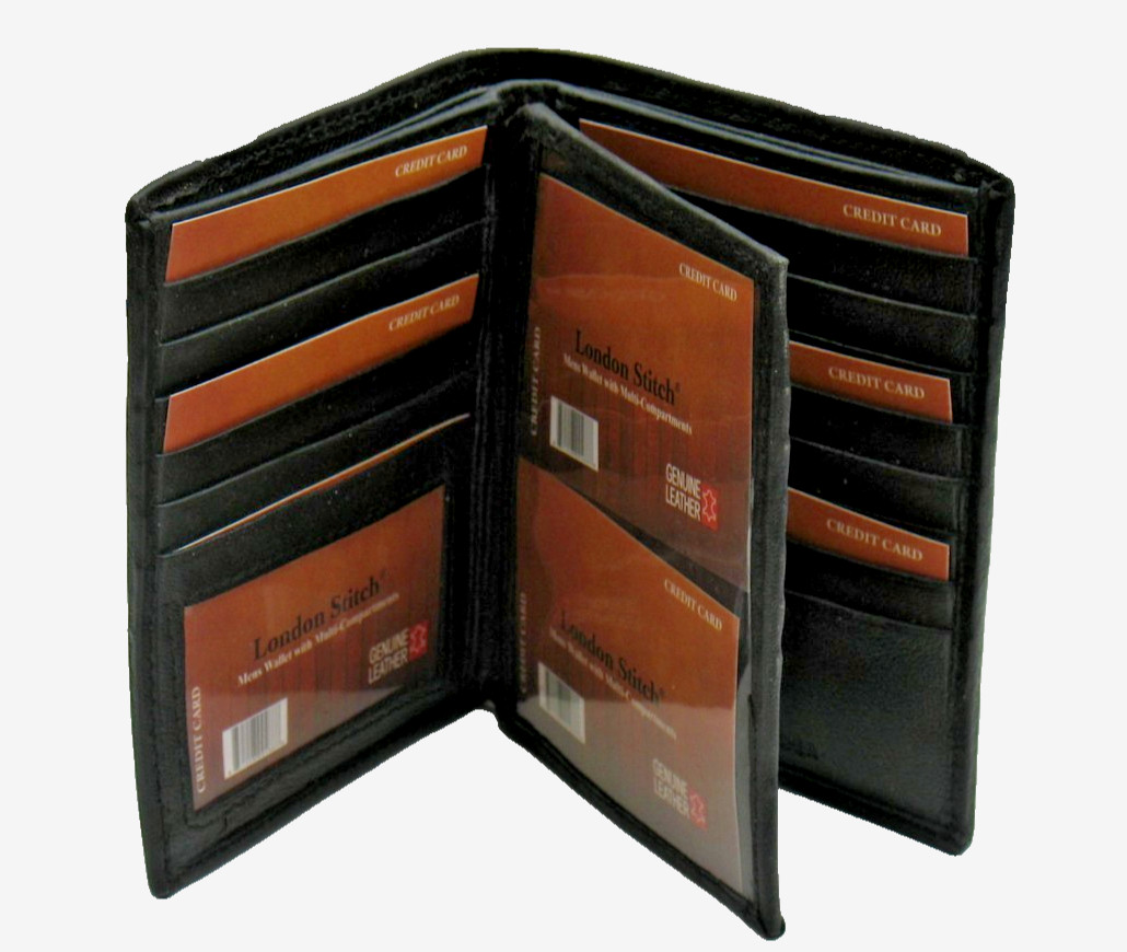 CL376BL London Stitch leather hipster, 5″x 4″, Black, 5 +7 +8 card slots, xlg ID