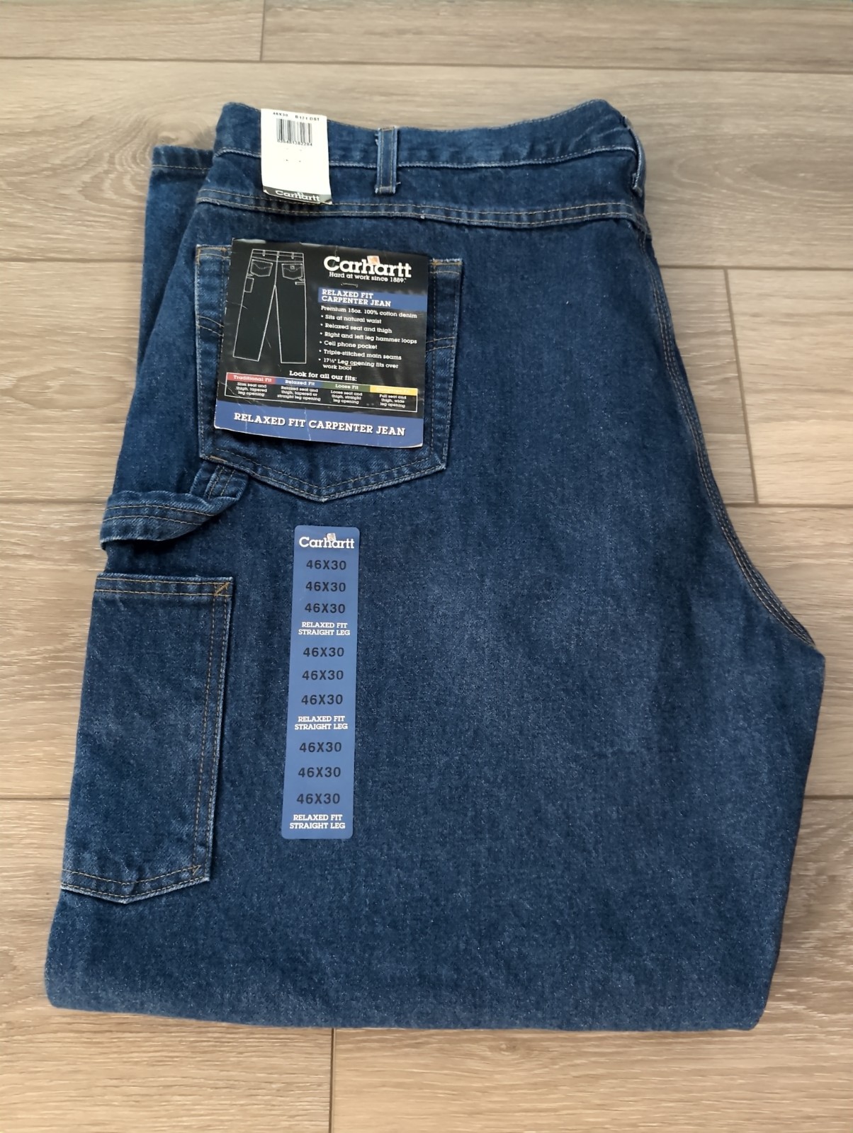 CARHARTT RELAXED FIT CARPENTER JEANS STRAIGHT LEG OVER BOOT MENS SIZE 46X30 NWT