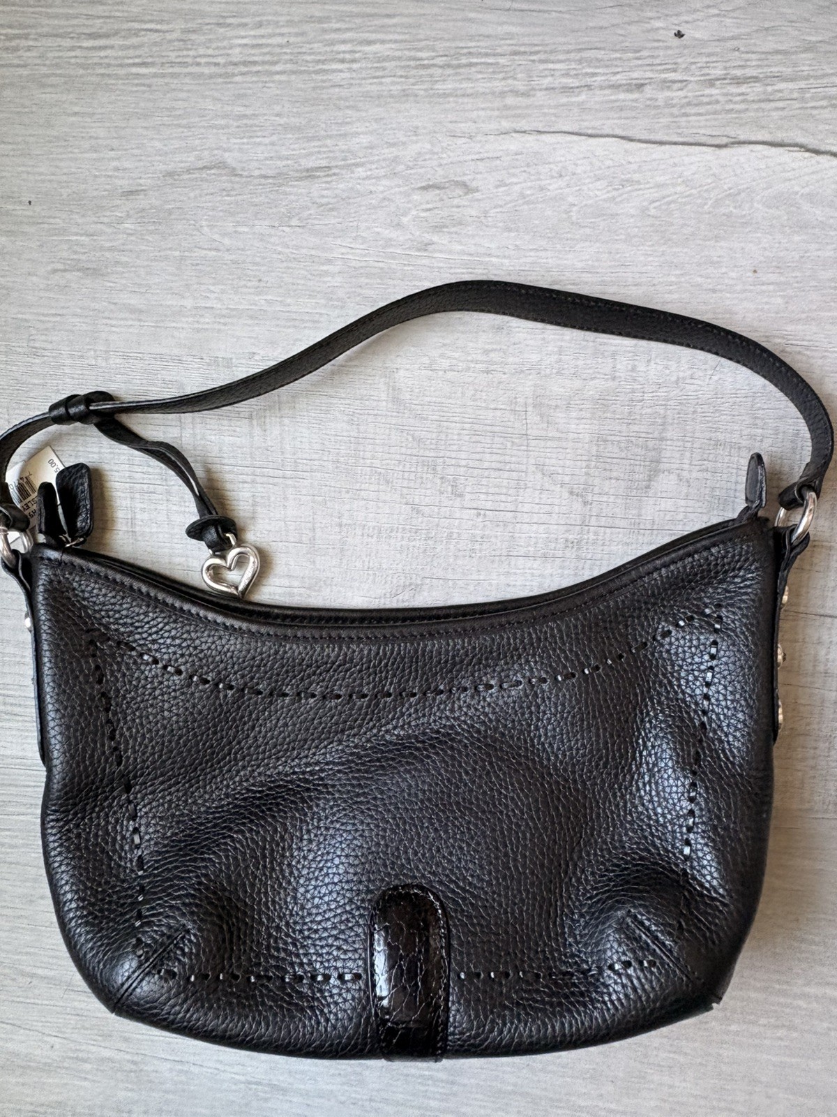 Vtg Brighton Purse Black Leather Crossbody Petite Baguette Dust Bag