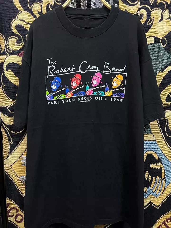 SALE Vtg Robert Cray Band Take Your Shoes Off Cotton Black Shirt For Men