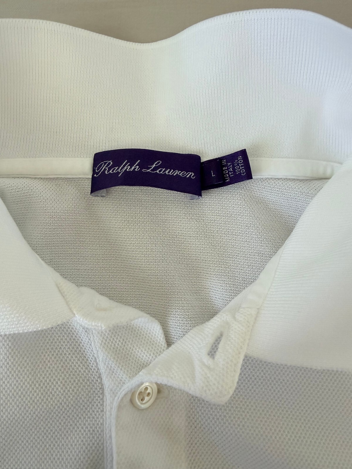 Ralph Lauren Purple Label White Cotton Polo Shirt Women’s Large Luxury