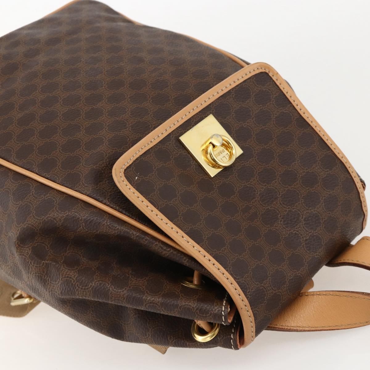 CELINE Macadam Canvas Backpack PVC Leather Brown Gold Auth am11330A