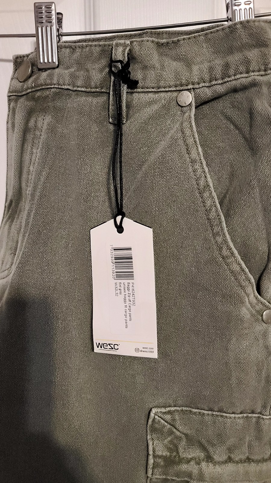 WeSc Flint Grey Baggy Zip Off Cargo Pants to Shorts (NWT) Men’s W32 L32