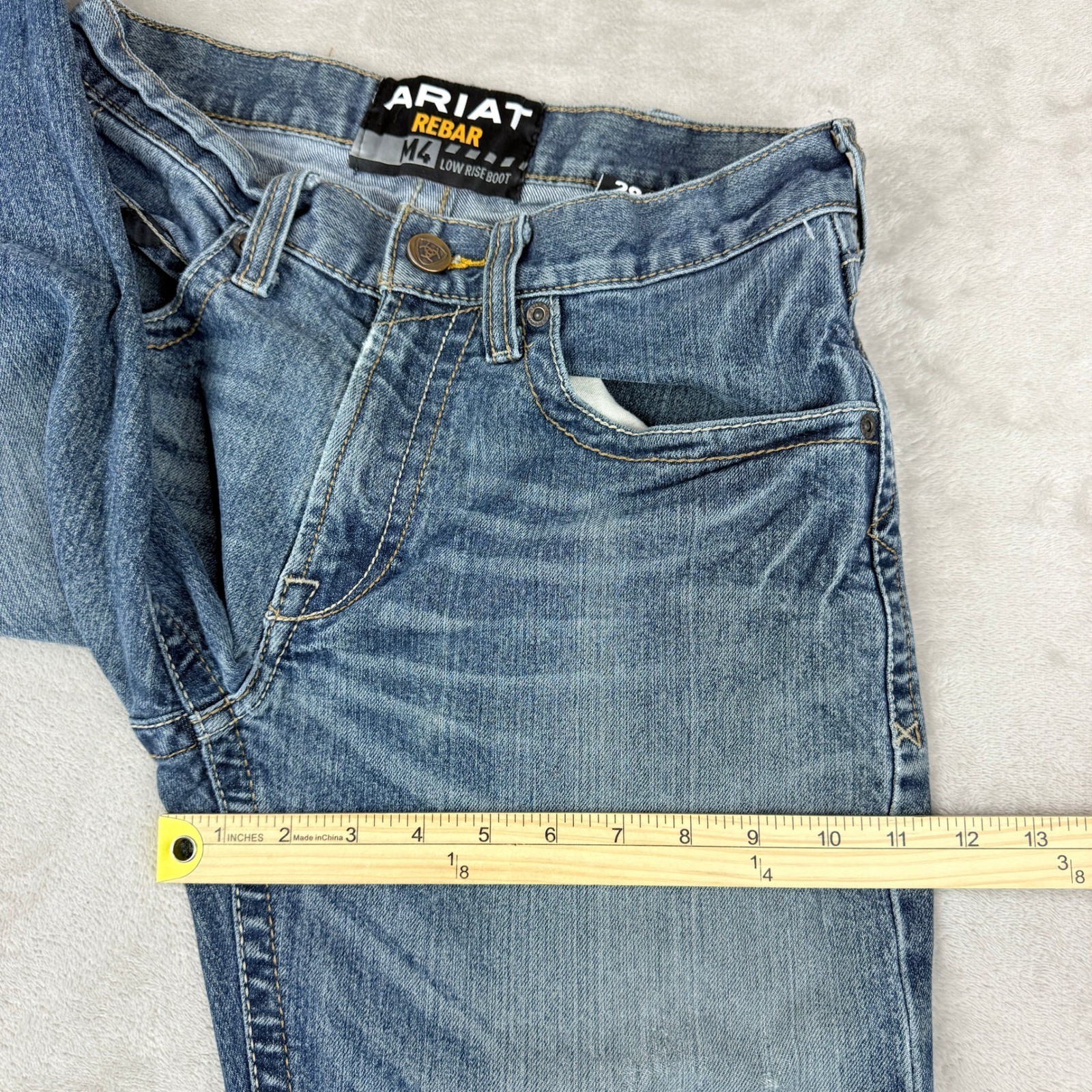 Ariat M4 Jeans Men 28×30 (29×29.75) Blue Rebar Low Rise Bootcut Western Distress