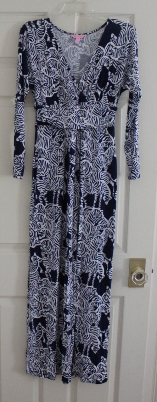 Lilly Pulitzer Zebra Maxi Dress Thompson Bright Navy “I Herd You” Size S – NWOT