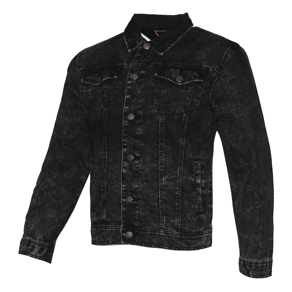 Mens Denim Jean Jacket Faded Premium Cotton Button Up Slim Fit Red Label