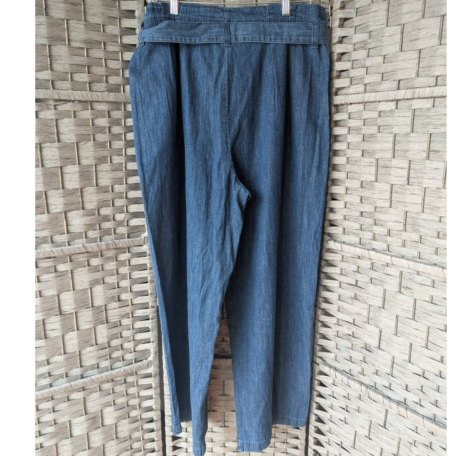 J.Crew Paperbag Pants Blue Chambray Denim Tie Waist Pleated Sz 14 Medium Wash