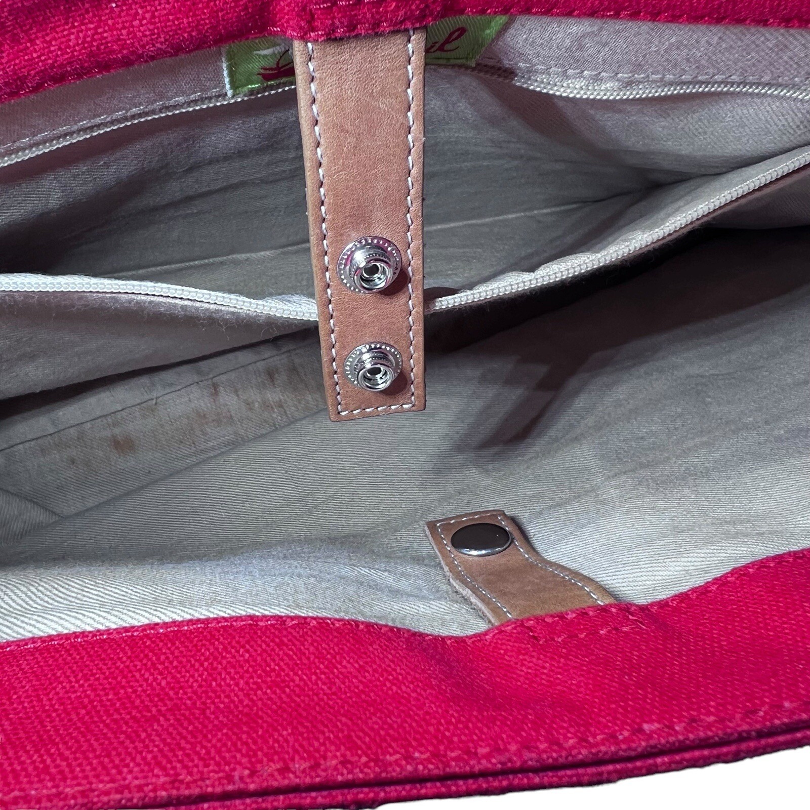 Fossil Orange Coated Canvas Purse Hand Bag Leather Handles Front Zip Pocket Tote