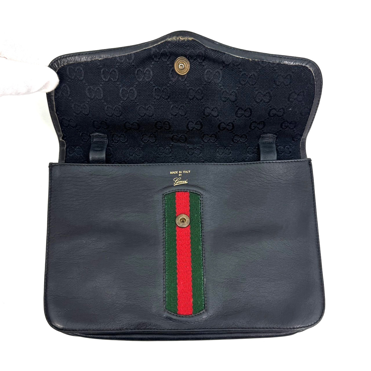 Vintage Gucci Sherry Line Clutch Bag Pouch Black Leather Authentic From Japan