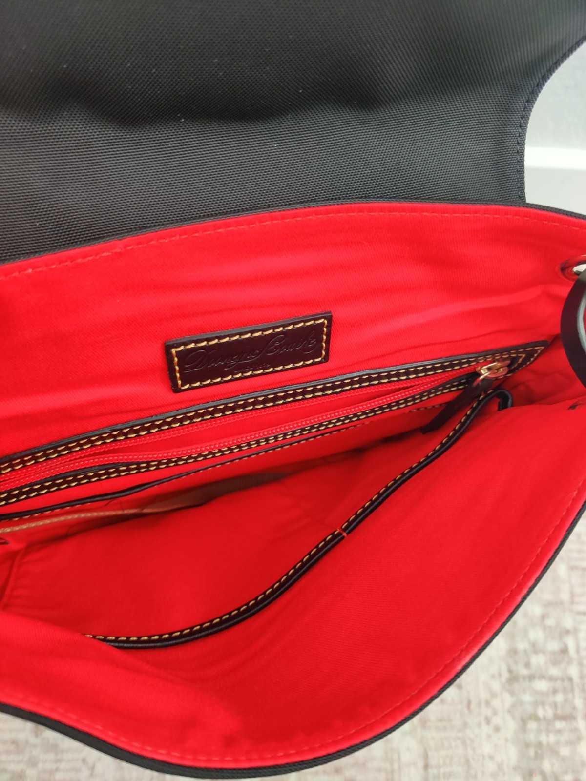 Dooney & Bourke Black Backpack Red Lined Top Handle Buckle Gold HW Medium