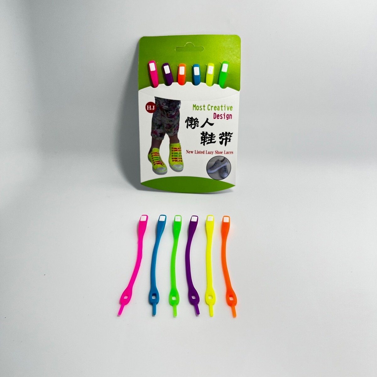 2X cards Elastic Silicone Shoe Laces Lazy No Tie Shoelaces for Child Kid, 6/card