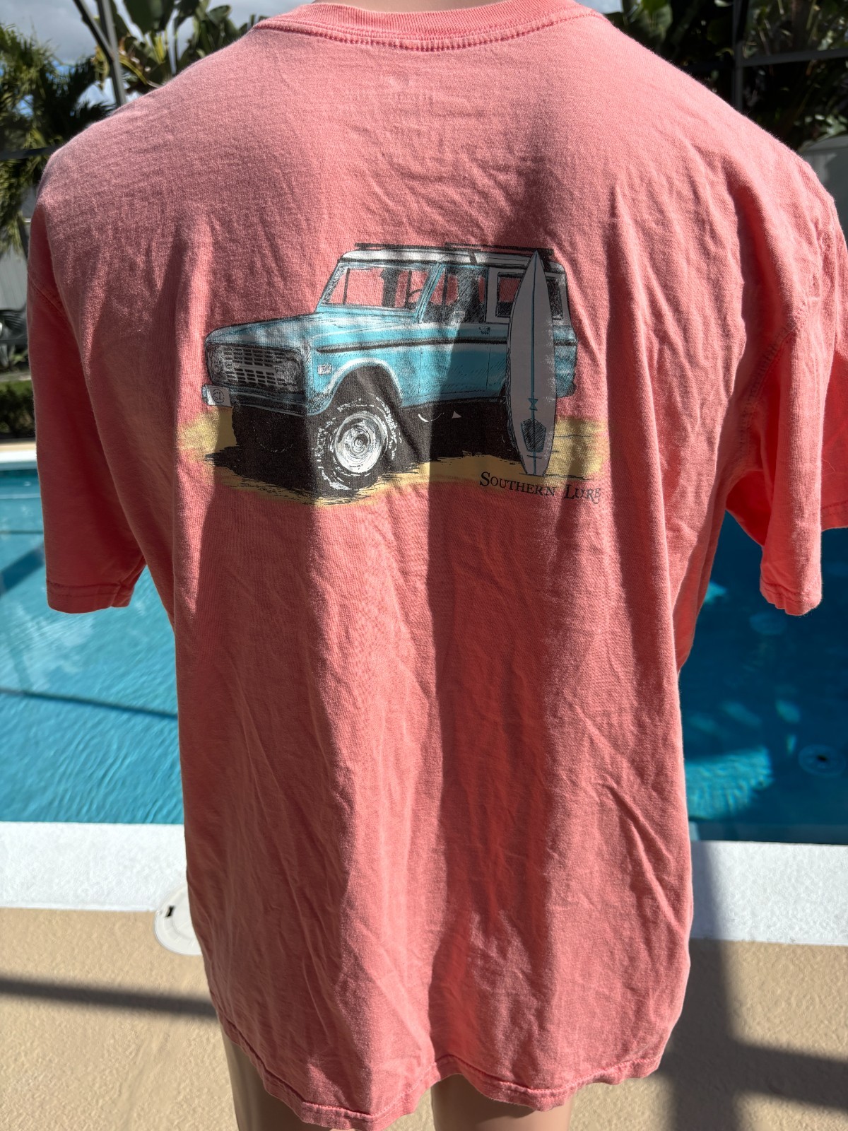 Southern Lure Bronco Surfboard Orange Pocket T Shirt Mens XL