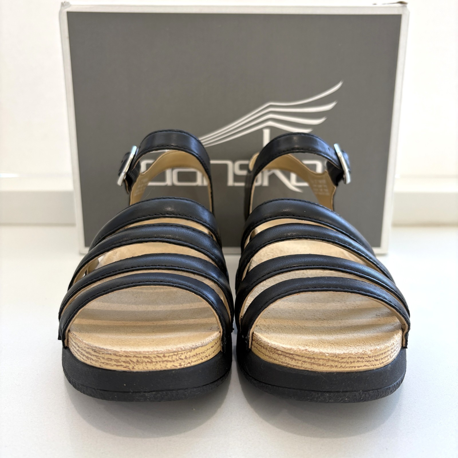 Dansko Roxie Sandals Nappa Leather Strappy Black Size 37 US 7 NEW