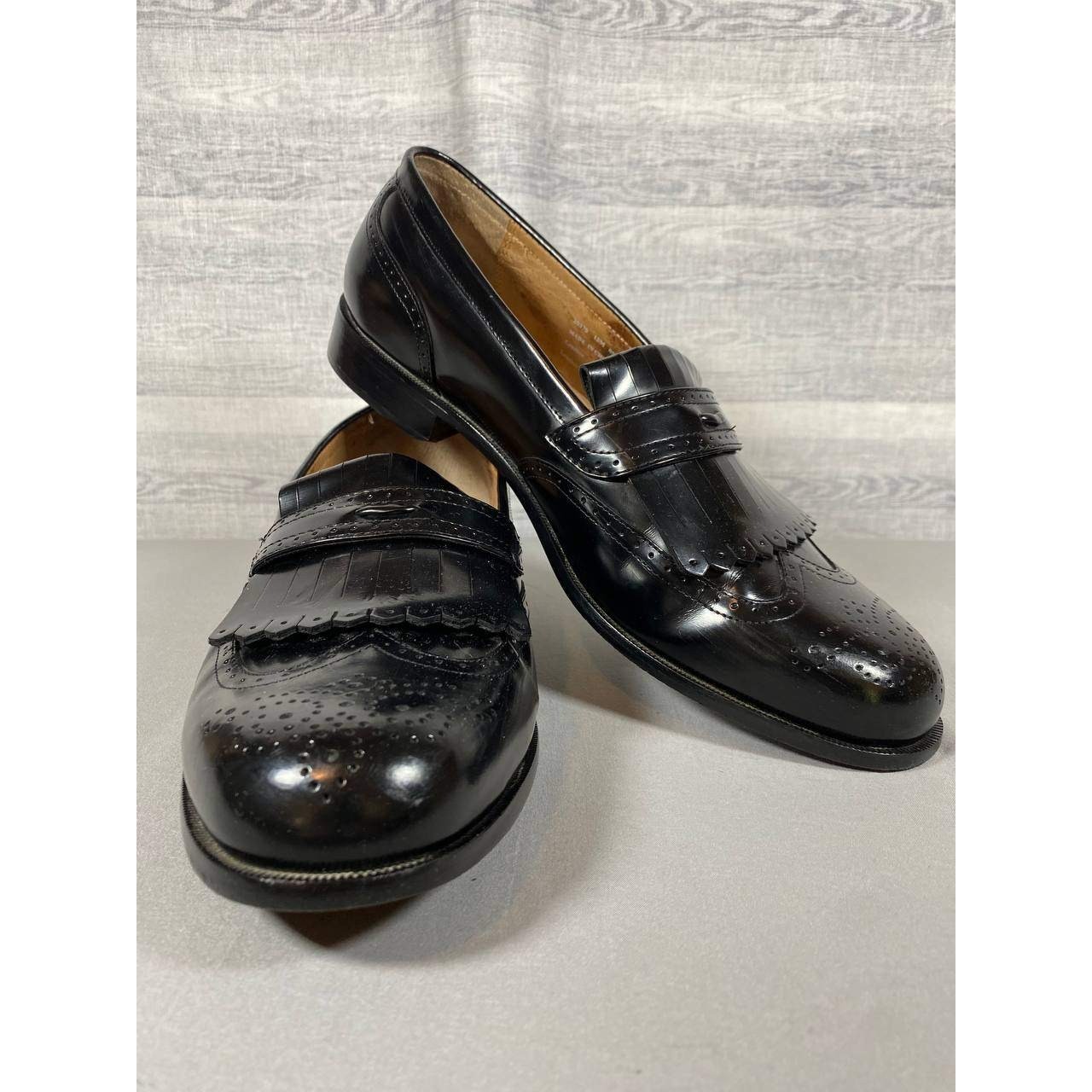 VTG Bostonian Loafers Mens 13M Black Leather Kiltie Tassel Wingtip Dress Shoes