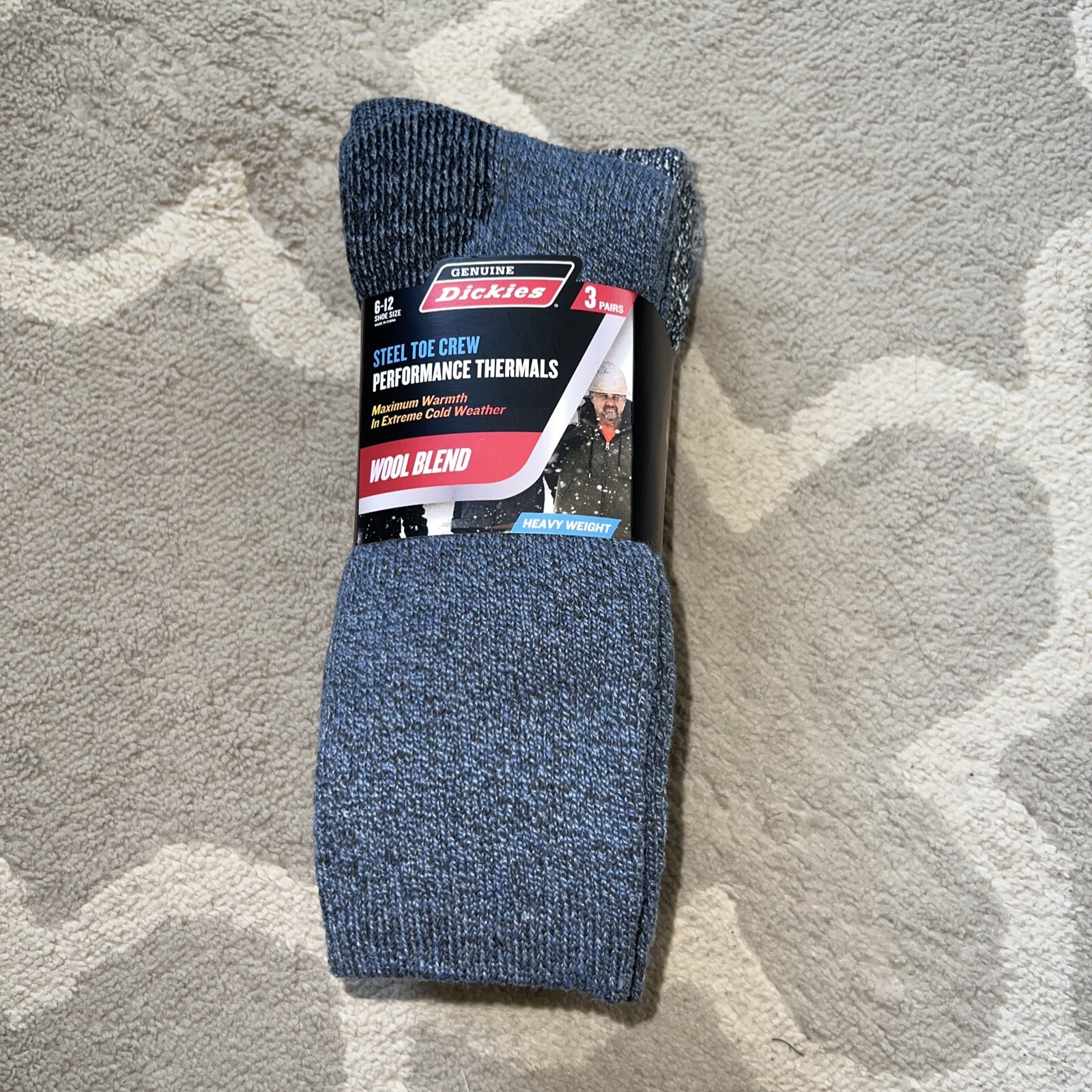 3 PK Dickies Mens Steel Toe Performance Thermal Wool Blend Boot Socks Blue Asst