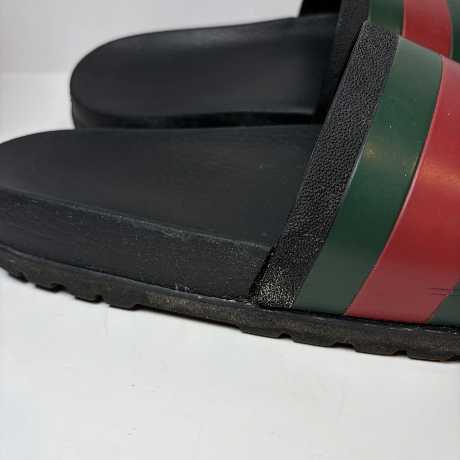 Gucci Web Men’s Rubber Slide Sandal Black Rubber US 10 Gucci 9 Lug Sole Stripe