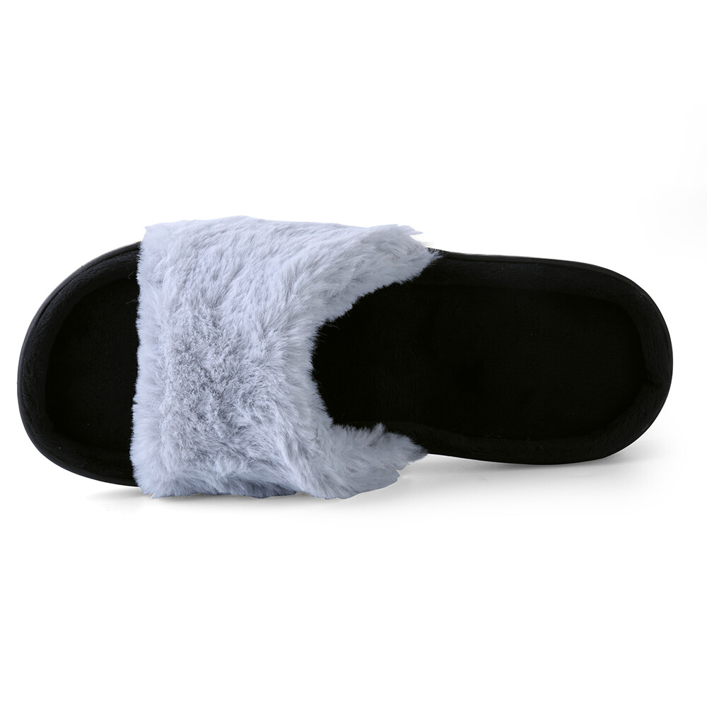 Aerusi Women Fuzzy Comfy Slide Open Toe Memroy Foam Slippers House Bedroom Shoes