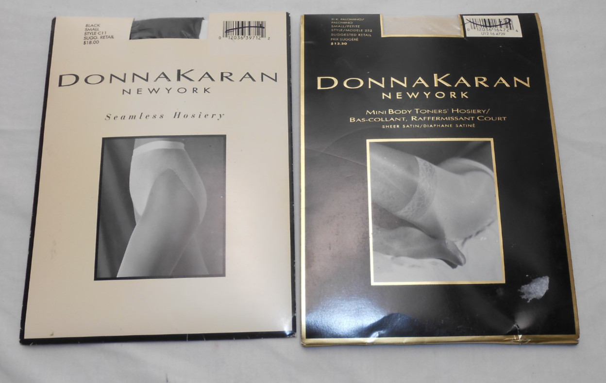 PAIR Donna Karan New York DK Palomino & Black 252 C11 Pantyhose Small Petite NEW