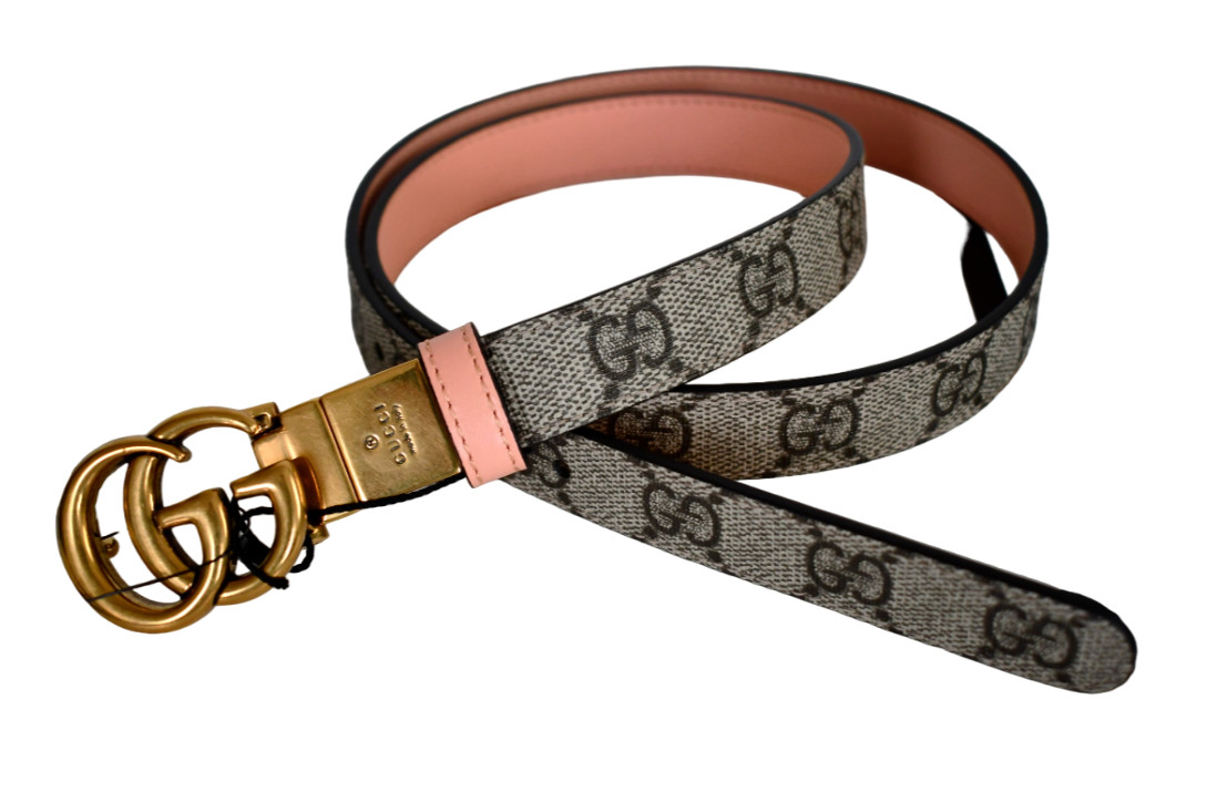🆕️Auth GUCCI Beige Ebony Peach GG MARMONT REVERSIBLE Women’s Belt IT-80 US-32
