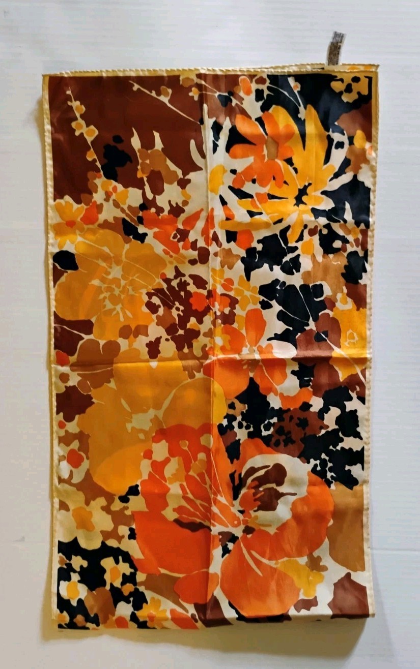 VTG “Totes” Rain Repellent Black, Orange, Yellow & Tan Abstract Floral Scarf