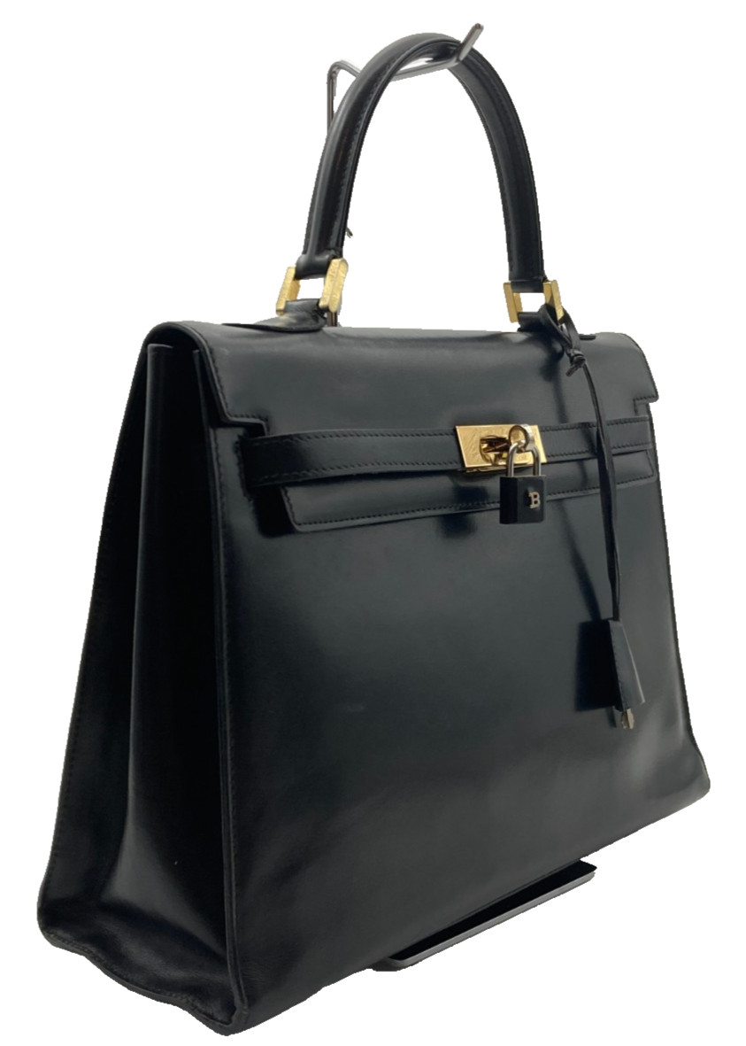 Bally Hand Top handle Bag Classic Black Leather 32cm Authentic