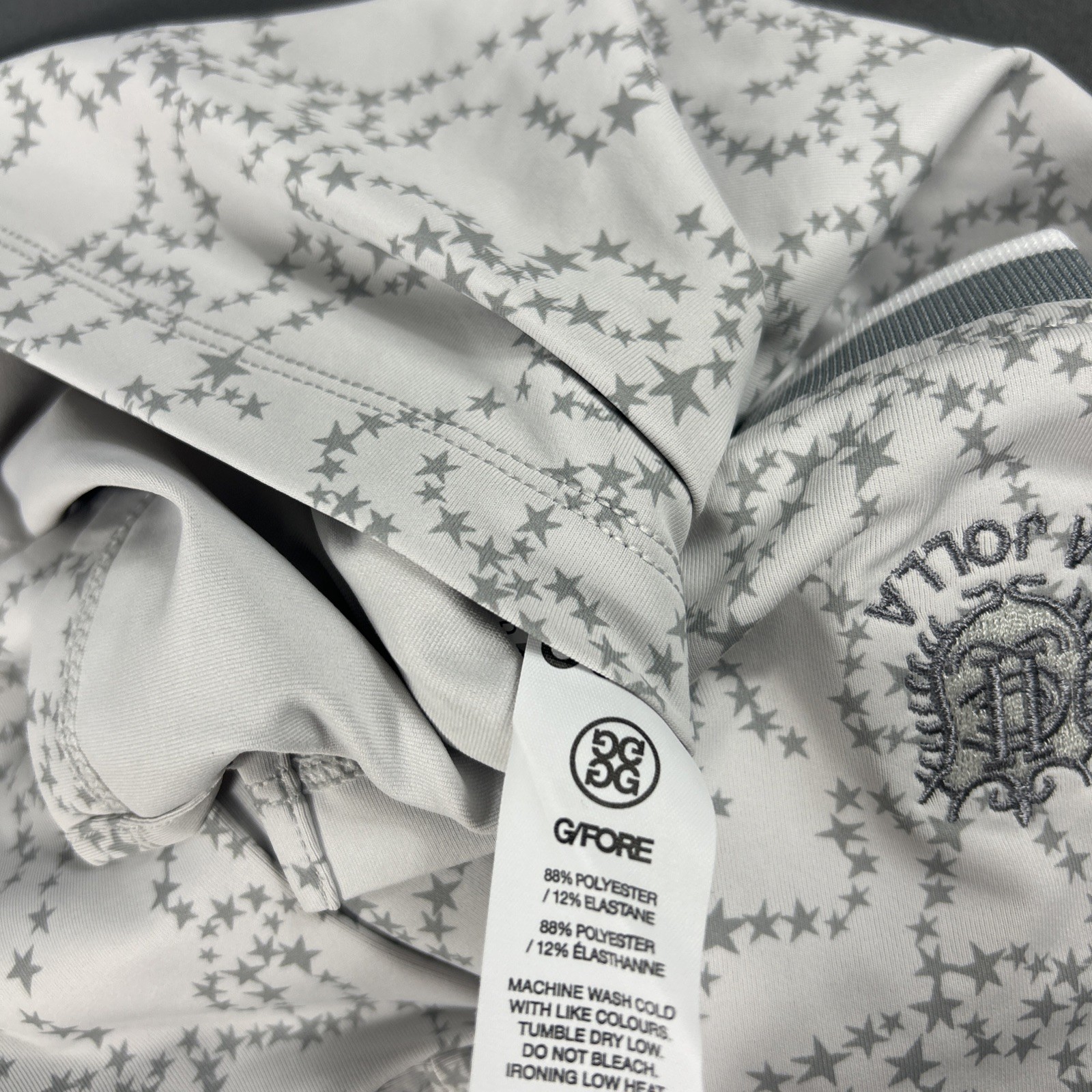 G/Fore G4 Golf Shirt Polo Sleeve Logo Constellation Print Medium Gray MSRP $120