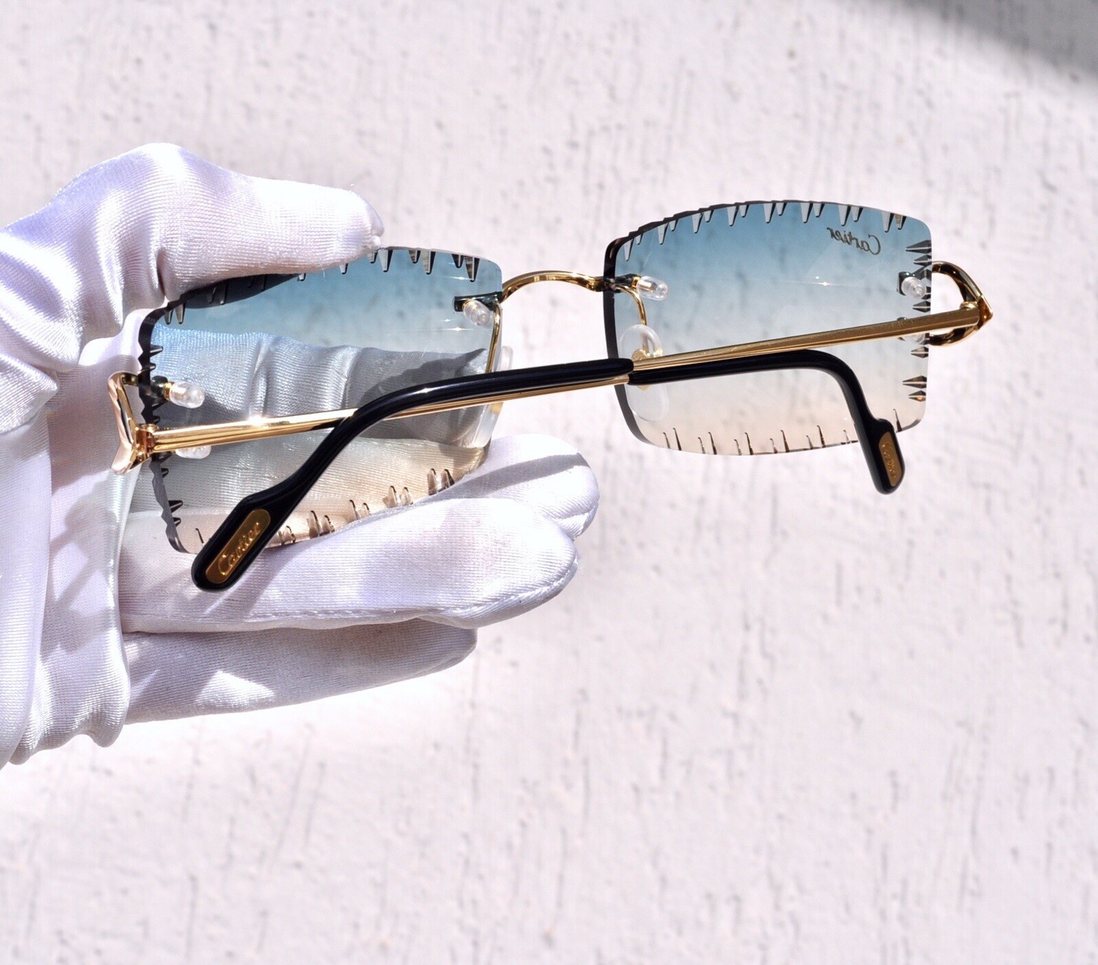 Cartier Rimless Piccadilly BIG C Decor Gold Occhiali Frame Glasses diamond lens