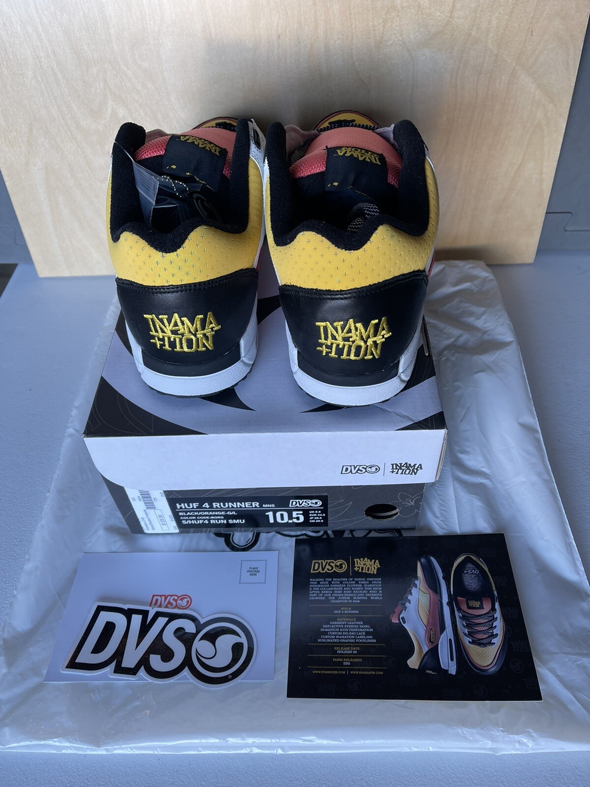 New In4mation DVS HUF 4 RUNNER, black/orange-g/l, size 10.5 mens US, Limited NIB