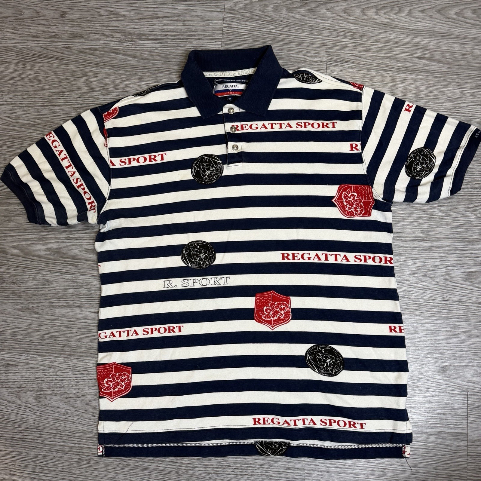 Vintage Regatta Sport Polo Shirt Mens Sz M Striped Nautical Theme Sz M Oman Made