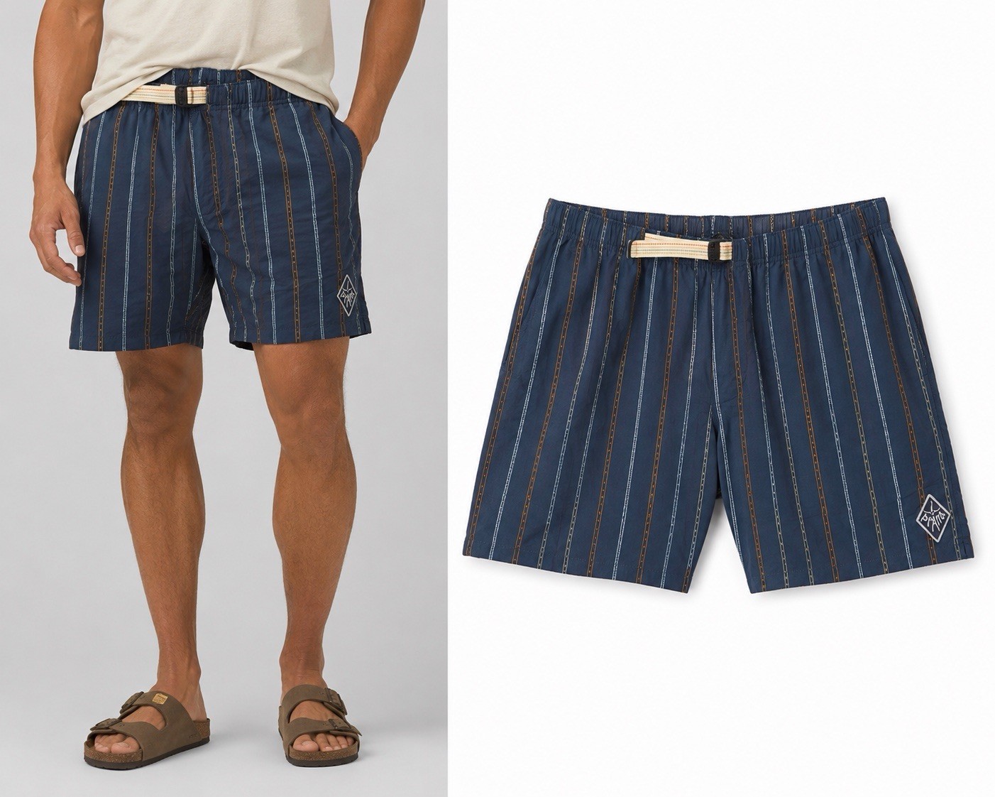Prana Indio Heritage Shorts Mens Small Stormy Night Striped 4 Inch Inseam NEW