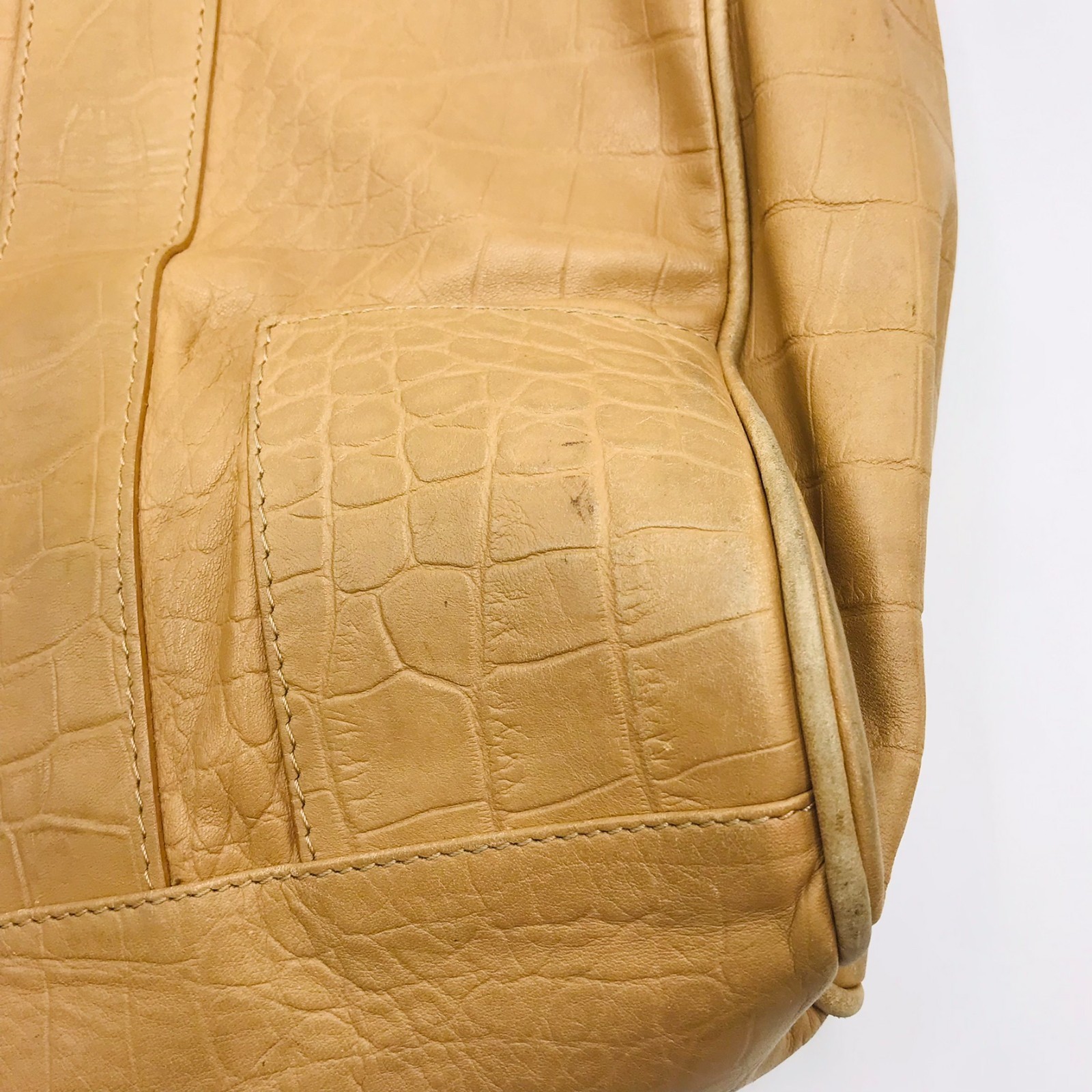Falor Tan Leather Tote Bag Made In Italy with Woven Handles Embossed Snakeskin