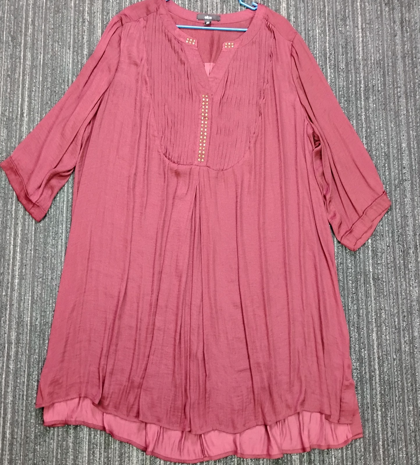 Ellos Magenta Dress 3X Pockets Metal Accents Gathered Front Loose/Flowy
