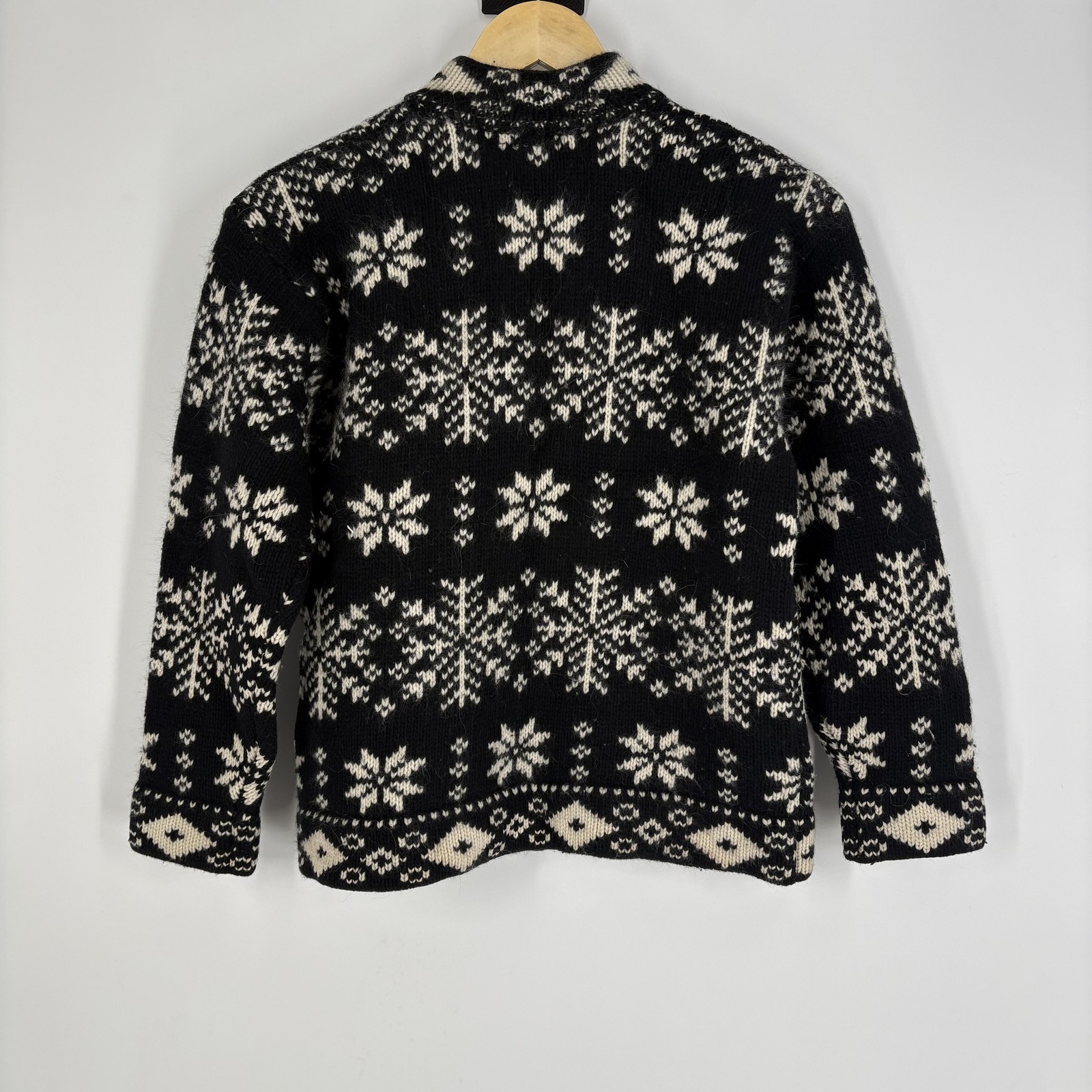 Fair Isle Sweater Womens Petite M Black White Full Zip Mock Neck Ski Holiday