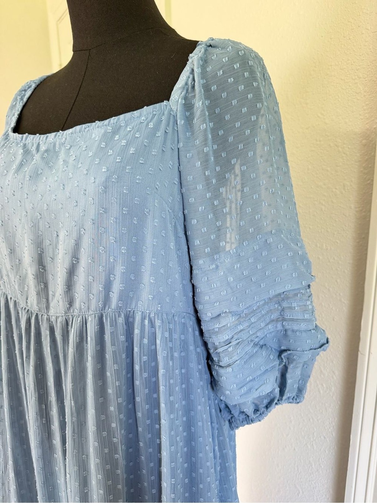 ASOS Design Curve Blue Swiss Dot Ruffle Maxi Dress Size 14 Cottagecore Prairie