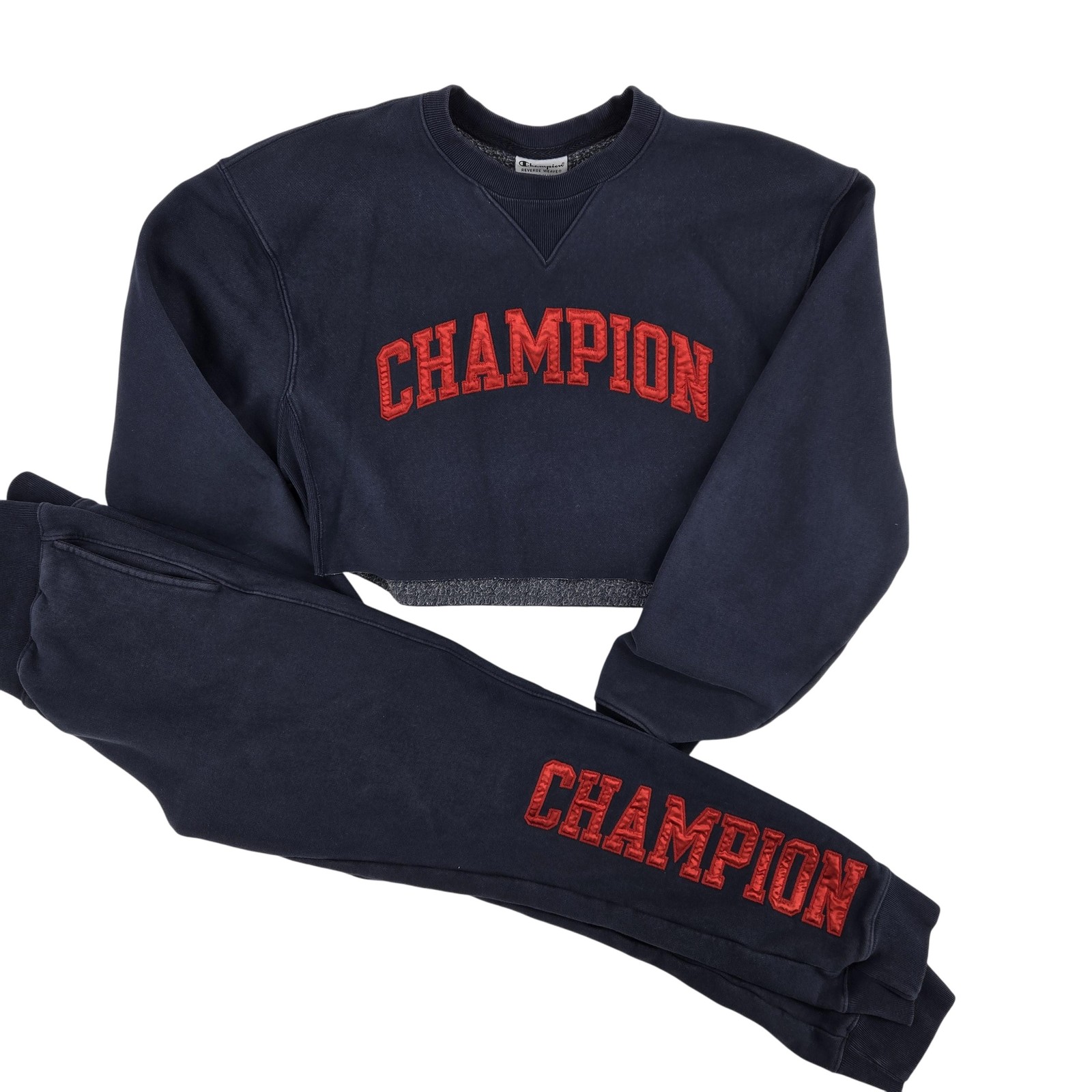 Champion Reverse Weave Sweatshirt Pants Set Womens Medium Cropped Joggers
