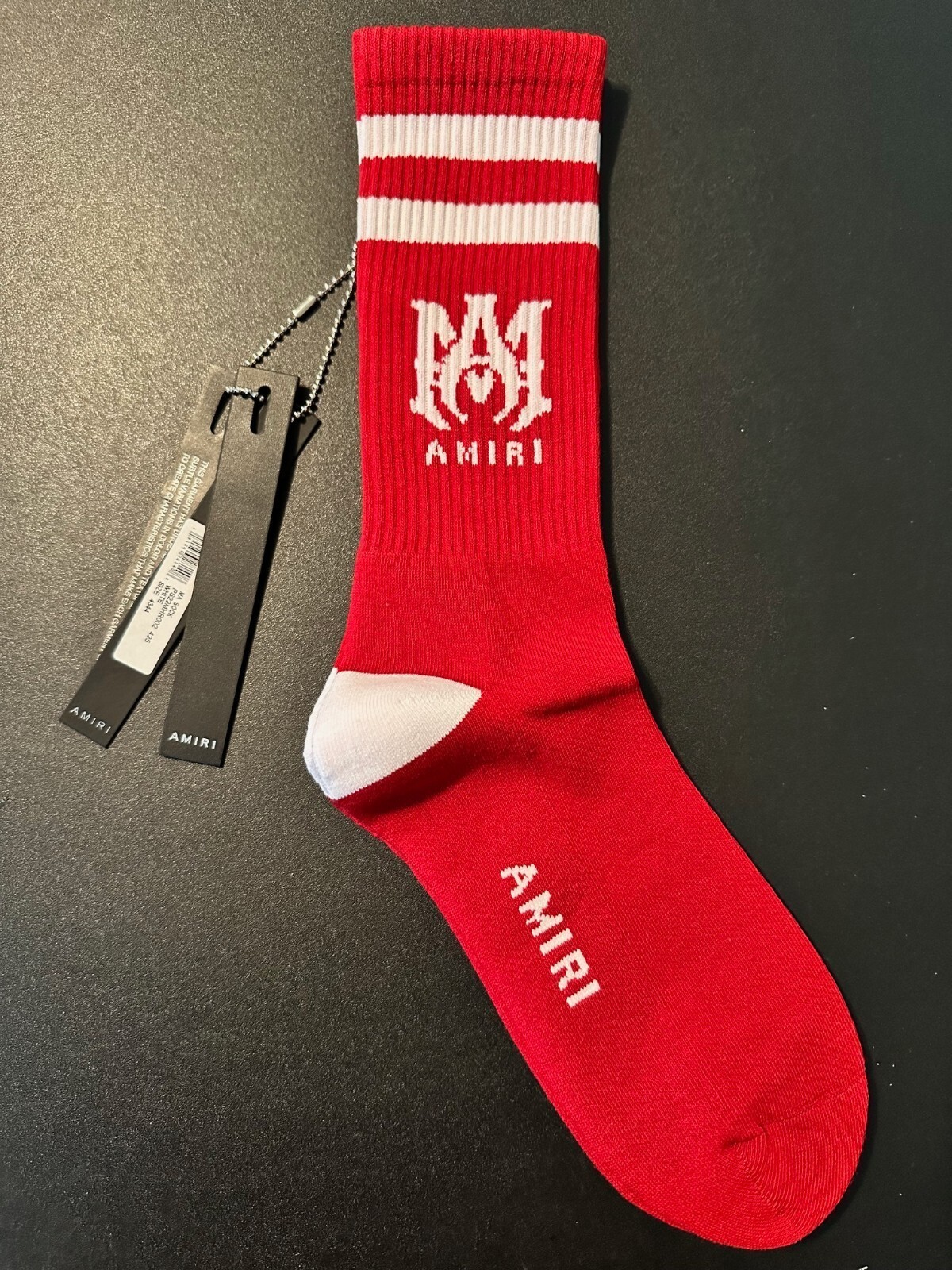 Amiri White RED M.A. LOGO Crew Ribbed Socks Size 43-44 ( Size 10-11) NEW