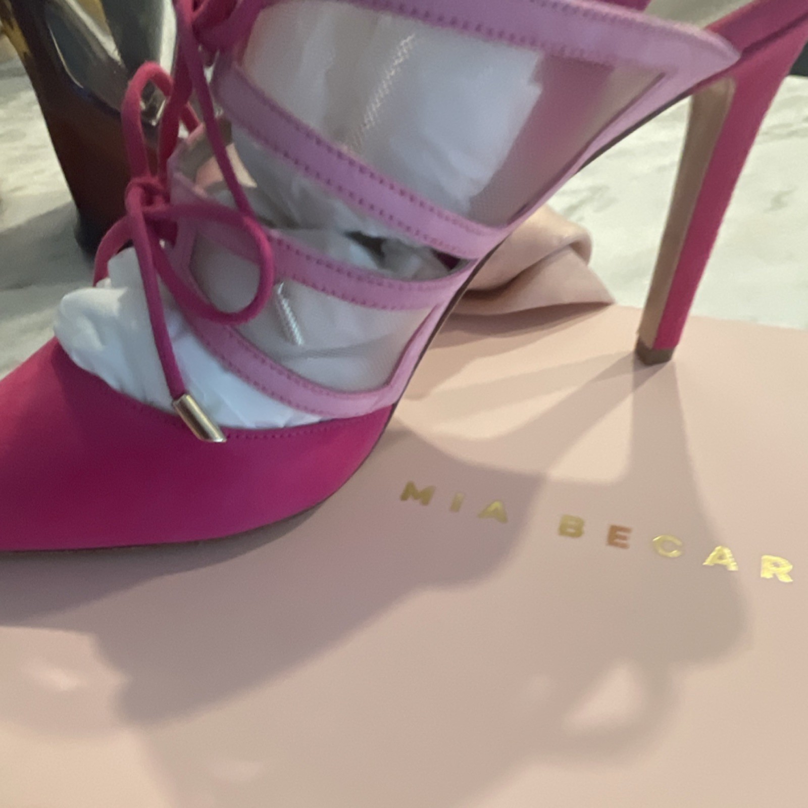MIA Pink Strappy Lace-Up Pointed Toe Stiletto Heels Leather Suede 38.5 B