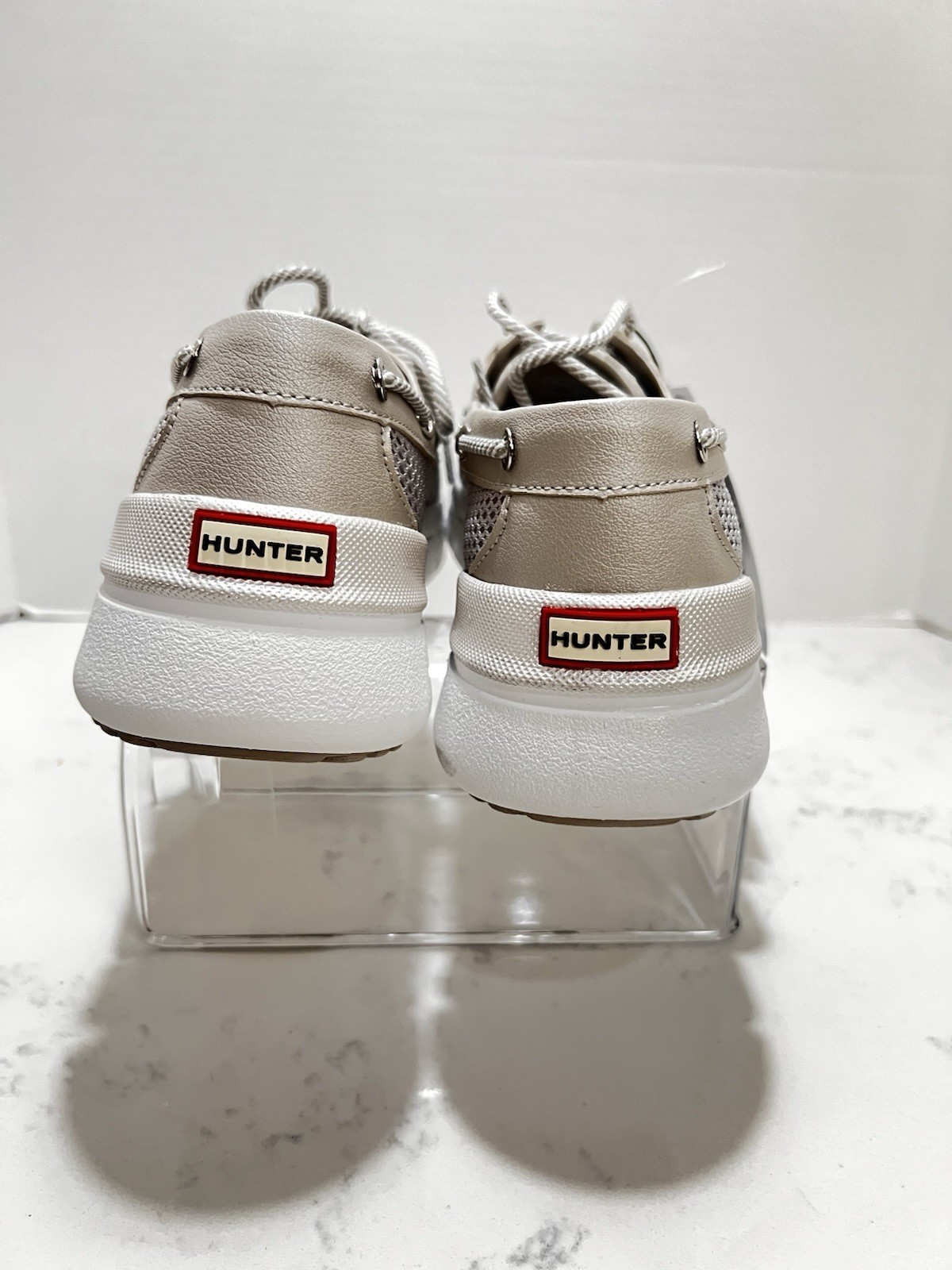 Hunter Neutral-Tone Mesh and Leather Chunky Boat Sneakers